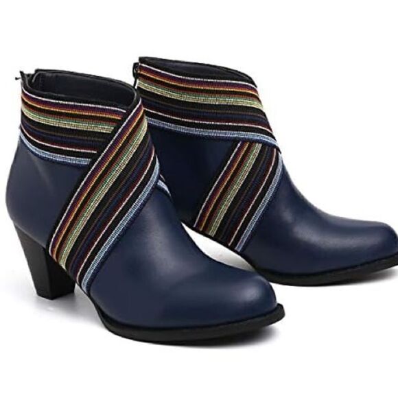 Women Comfy Pointed Toe Zipper Chunky High Heel Boots size 38/US 7.5 - Picture 12 of 15